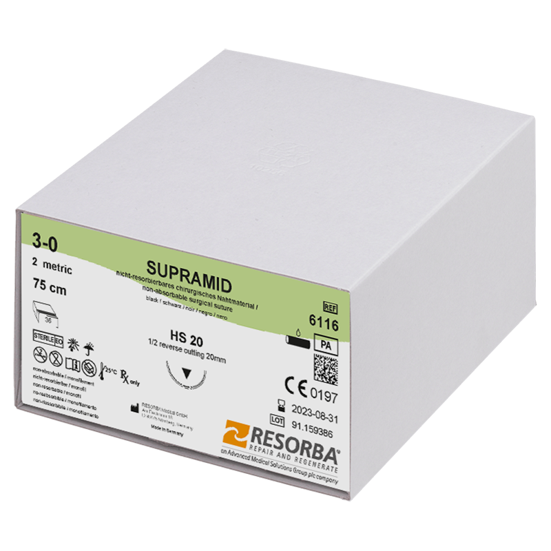 Супрамід USP4-0 чорний, довжина 45см, зворотньо-ріж. голка 18мм, 1/2 кола